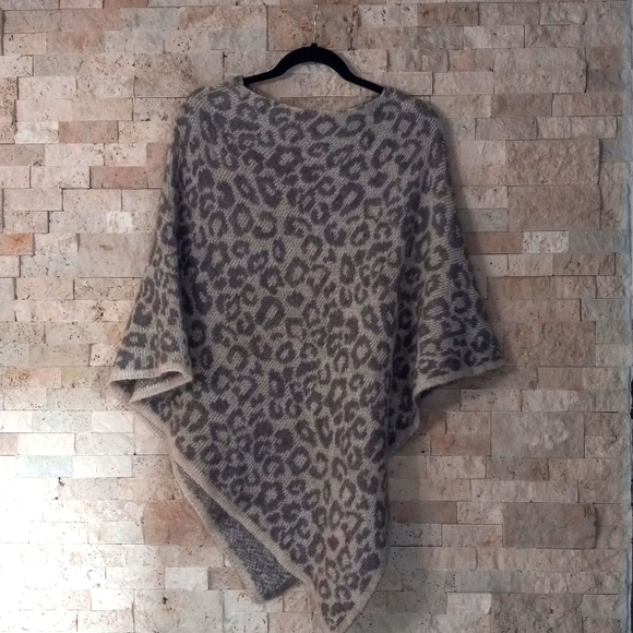 Nardi & Tagliaferri Leopard Print Pullover Wool Moher Poncho Top Made In Italy - Picture 9 of 15